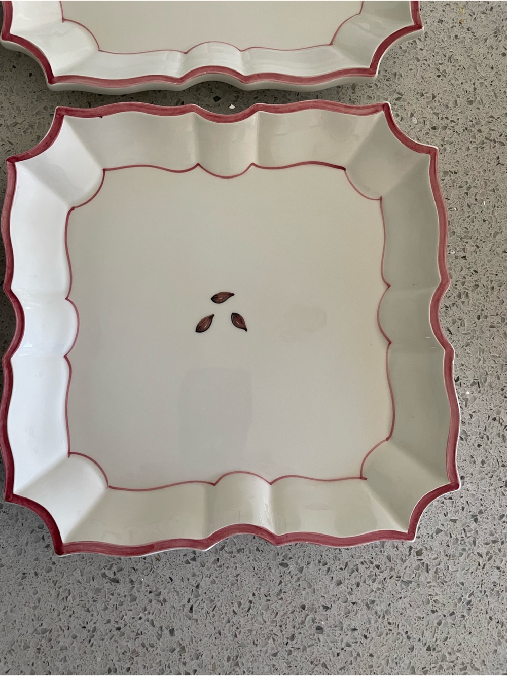 Vietri Dessert Plates or wall decor of disappearing Red Apple Motif and Red Trim - Picture 5 of 10